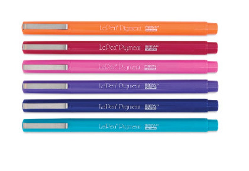May include: Set of six Le Pen Pigment markers in various colours, including orange, red, pink, purple, blue, and turquoise. The markers have silver caps and are labelled "Le Pen Pigment" and "Made in Japan".