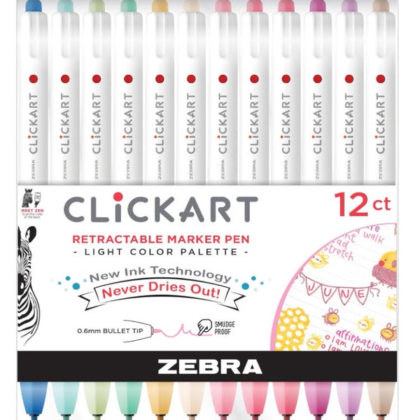 Zebra ClickArt Retractable Marker Pen, Fine Point, 12-Pack