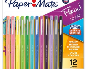 PaperMate Flair Felt Tip Pens, Medium Point (0.7mm), Tropical Vacation, 12 Count
