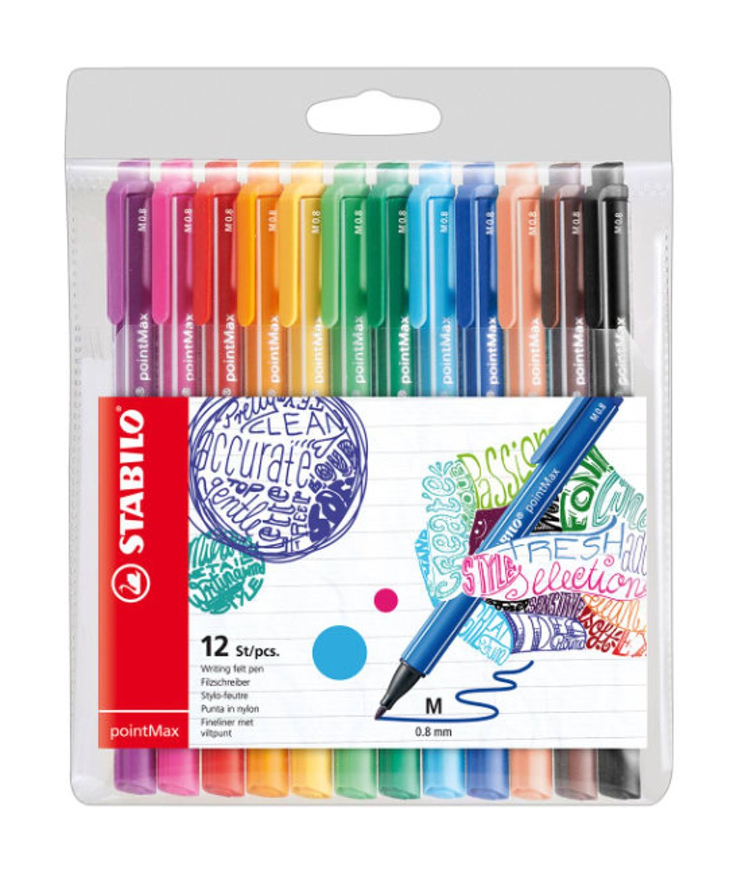 STABILO Pointmax - Nylon Tip Writing Pen, Wallet of 12 - Assorted ...