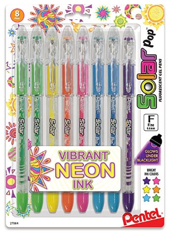 Yoobi | Gel Pens With Neon Space Charms | 6 Gel Pens with Interchangeable  Silicone Charms | Green, Yellow, Blue, Red, Pink, and Purple | 1.0mm Point  