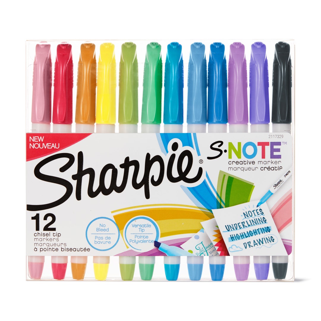 Sharpie S-note Creative Markers, Assorted Colors, Chisel Tip, 12