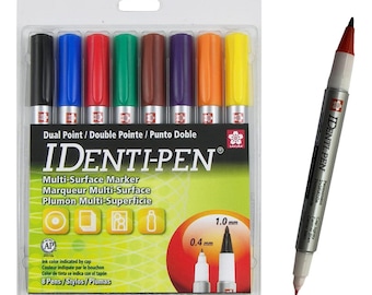 SAKURA IDenti-Pen Permanent Markers - Dual Tip - Assorted Colored Ink - 8 Pens
