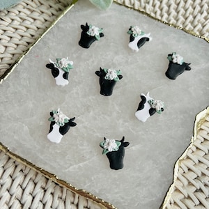 Floral Cow Clay Stud Earrings