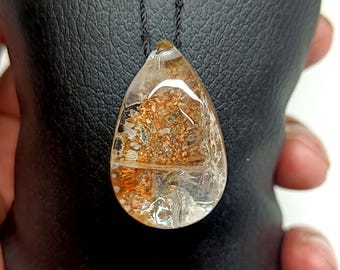 Lodolite Quartz Crystal Necklace, Boho Jewelry, Clear Yellow Crystal Pendant, Scenic Phantom Quartz Lodolite, Garden Quartz Necklace,