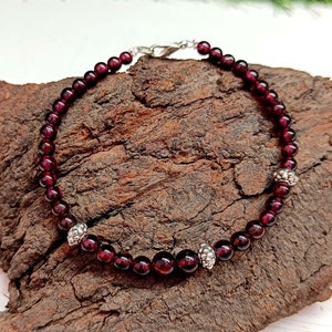 Minimalist Garnet Bracelet: Natural Stone, January Birthstone