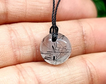 Natural Black Rutile Quartz Necklace On Silk Cord, Birthstone Necklace, Crystal Necklace, Dainty Necklace, Healing Crystal Necklace