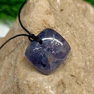 Iolite Sunstone Crystal Pendant Necklace - Silk Cord