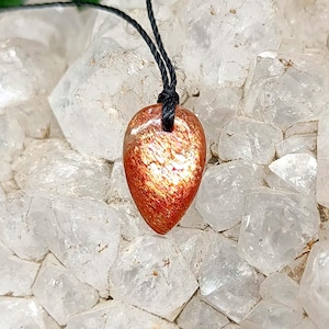 Natural Sunstone Cabochon Necklace: Fire Gemstone Sun Pendant