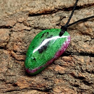 Ruby in Zoisite Crystal Pendant, Anyolite Specimen Pendant, Natural Ruby Gemstone Jewelry, Anniversary Gift, Statement Pendant Gifts Her,