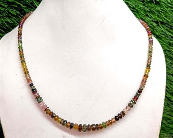 Natural Multi Tourmaline Faceted Rondelle Necklace , Tourmaline Stone Beads Necklace Multi Tourmaline Stone Jewelry Necklace,