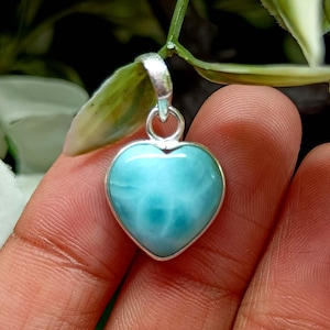 Handmade Larimar Heart Pendant: 925 Sterling Silver Gemstone Jewelry