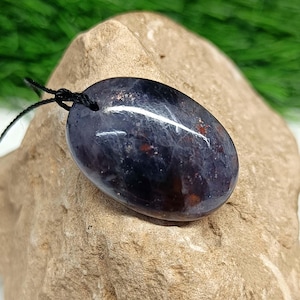Iolite Sunstone Crystal Pendant Necklace - Silk Cord