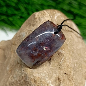 Iolite Sunstone Crystal Pendant Necklace - Silk Cord
