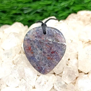 Iolite Sunstone Crystal Pendant Necklace - Silk Cord