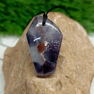Iolite Sunstone Crystal Pendant Necklace - Silk Cord
