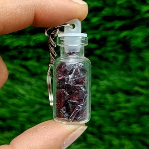 Garnet Crystal Jar Keychain: Gemstone Mini Bottle