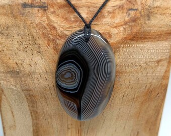 Banded Agate Stone Pendant Necklace-Healing Natural Stone Pendant Yoga Necklace-Energy Stone Banded Agate Gemstone Pendant Adjustable Length