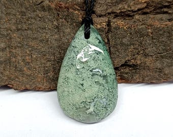 Natural Moss Agate Pendant Necklace: Bridal Anniversary Jewelry