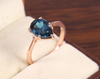 London Blue Topaz Sterling Silver Ring - Handmade Anniversary Ring