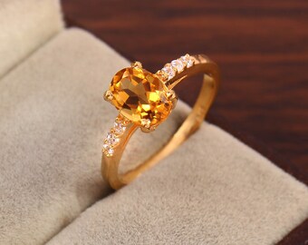Yellow Oval Citrine CZ Halo Black Stainless Steel Wedding Party Cocktail Ring 