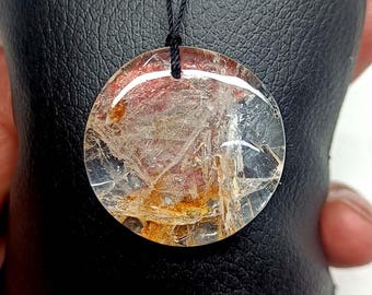 Garden Quartz Necklace, Lodolite Quartz Crystal Necklace, Boho Jewelry, Clear Yellow Crystal Pendant, Scenic Phantom Quartz Lodolite