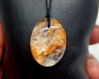 Garden Quartz Necklace, Lodolite Quartz Crystal Necklace, Boho Jewelry, Clear Yellow Crystal Pendant, Scenic Phantom Quartz Lodolite