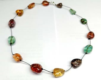 Natural Multi-Heated Quartz Necklace, Quartz Stone Beads Necklace, Quartz Stone Jewelry Necklace, Handmade Necklace, Jewelry Gift For Her