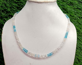 Natural Moonstone And Apatite Rondelle Necklace, Rainbow Moonstone Beads Necklace Apatite Beads Necklace, Moonstone Stone Jewelry Necklace,