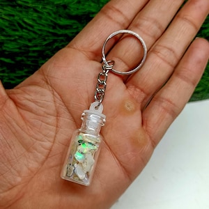 Opal Crystal Jar Keychain: Gemstone Mini Bottle