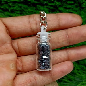 Hematite Keychain: Gemstone Jar, Crystal Mini Bottle