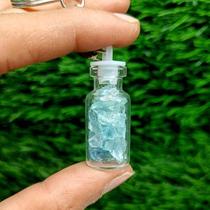Aquamarine Crystal Jar Keychain: Gemstone Mini Bottle