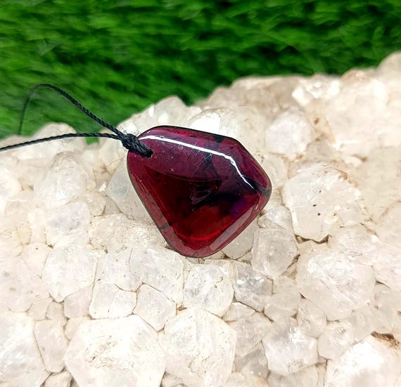 Natural Red Garnet Pendant: Handmade Gemstone Necklace 
