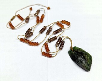Raw Green Cats Eye Necklace • Green  Cats Eye Jewelry • Green  Cats Eye Pendant • Green Crystal • February Birthstone, Adjustable Necklace