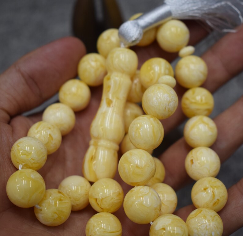 Tasbih Gift Amber Stones Yellow Tasbih Fathers Day Gift size 14mm x 14mm Fathers Day Rosary Yellow Amber Prayer Beads Amber Beads