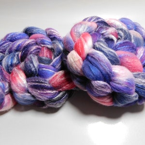 Rambouillet, Pearl Fiber, Tussah Silk, Hand Dyed, Roving, Combed Top, for Spinning, Felting, 4 ounces, Custom Fiber Base