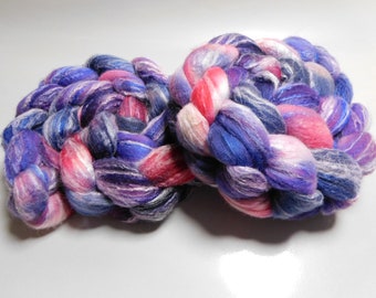 Rambouillet, Pearl Fiber, Tussah Silk, Hand Dyed, Roving, Combed Top, for Spinning, Felting, 4 ounces, Custom Fiber Base