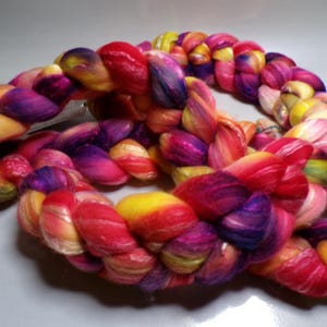18.5 Micron Merino and Mulberry Silk, Hand Dyed, Roving, Combed Top, for Spinning, Felting, 4 ounces