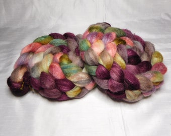BFL and Silk, Hand Dyed, Roving, Combed Top, for Spinning, Felting, 4 ounces