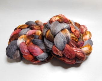 18.5 Micron Merino and Mulberry Silk, Hand Dyed, Roving, Combed Top, for Spinning, Felting, 4 ounces