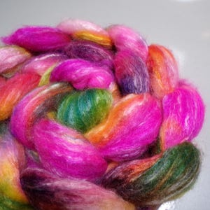 Merino, Bamboo, and Silk, Hand Dyed, Roving, Combed Top, for Spinning, Felting, 4 ounces