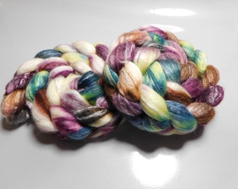 Merino, Bamboo, and Silk, Hand Dyed, Roving, Combed Top, for Spinning, Felting, 4 ounces