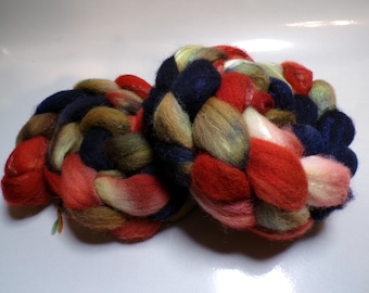 Shetland and Silk, Hand Dyed, Roving, Combed Top, for Spinning, Felting, Crafting, 4 ounces