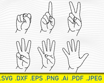 For Silhouette Cut Files Eps Finger Count From 1 till 5 Vector SVG Files Pdf Png Digital File Svg Dxf