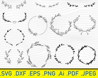 Laurel Wreath SVG Bundle: Hand Drawn Wreath Designs (Digital Download)