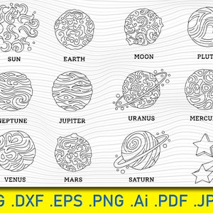 Sistema Solar, Planetas SVG, Planeta svg, Esvg espacial, Tierra svg, Moon svg, svg archivos para cricut, galaxy svg, sistema solar svg, vector planeta, Ai