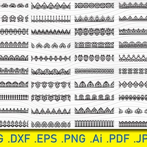 40 Indiase etnische grenzen ingesteld, grens Svg, grens Clipart, grens silhouet, grens DXF-bestand, lijn scheidingslijn clipart, grens Svg-bundel, grens