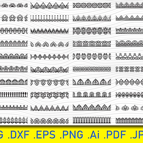 40 Indian ethnic borders set, Border Svg,Border Clipart,Border Silhouette, Border DXF File, Line divider clipart, Border Svg Bundle, Border