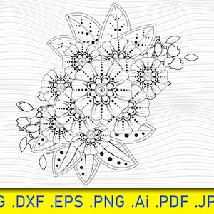 Mehndi Flower, Pattern for Henna, Mehndi Svg File, Mehndi flower svg, Henna drawing svg, Flower mehndi svg, Henna tattoo svg, Mehndi clipart