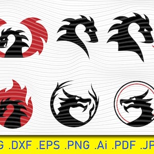 De embleeminzameling van de draak, Draak svg, Het silhouet van de draak, dragonsilhoue, leuke draak, tatoegering, drakenslepen